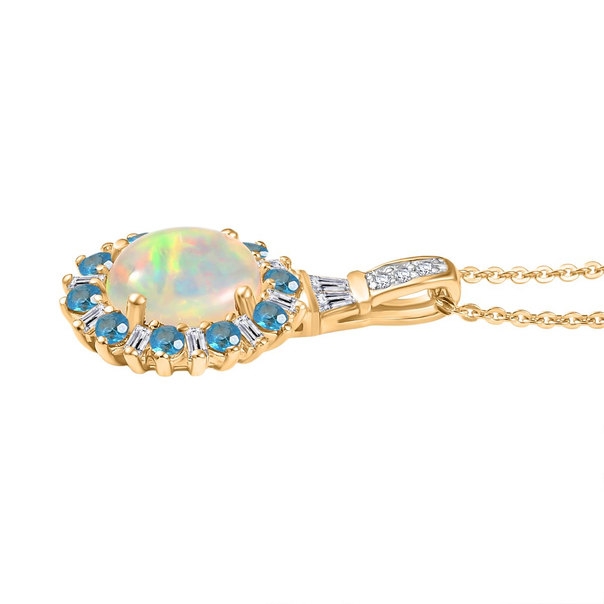 AA äthiopischer Welo Opal Neon Apatit und Moissanit Ring und Anhänger mit 50cm Kette