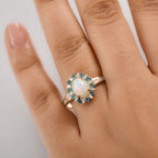 AA äthiopischer Welo Opal Neon Apatit und Moissanit Ring und Anhänger mit 50cm Kette