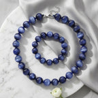 Simuliertes flexibles blaues Katzenauge Armband und 45+5cm Halskette