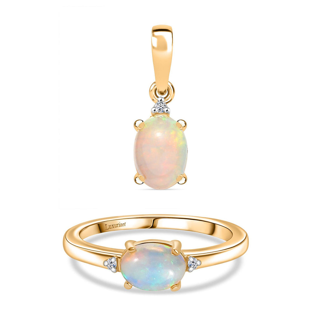 LUXURIANT DIAMOND- AA äthiopischer Welo Opal und Labor Diamant Ring und Anhänger