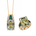 D'Joy Prasiolith, Verde Onyx und Moissanit Ring und Anhänger mit 50cm Kette