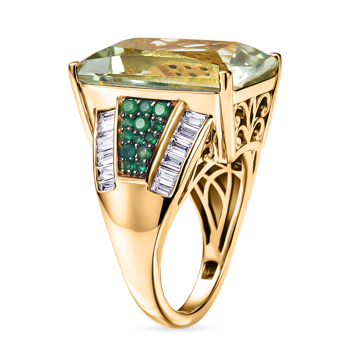 D'Joy Prasiolith, Verde Onyx und Moissanit Ring und Anhänger mit 50cm Kette