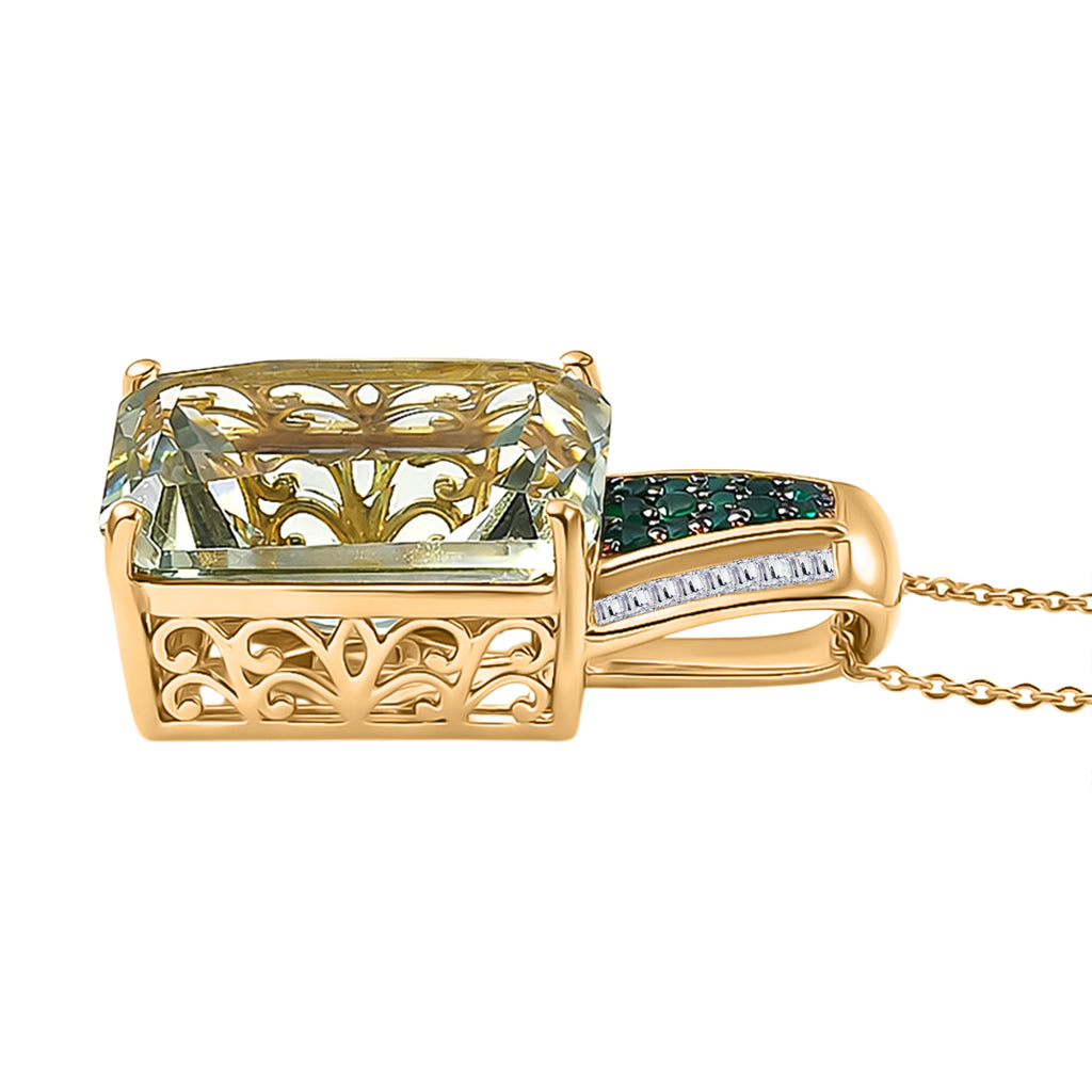 D'Joy Prasiolith, Verde Onyx und Moissanit Ring und Anhänger mit 50cm Kette