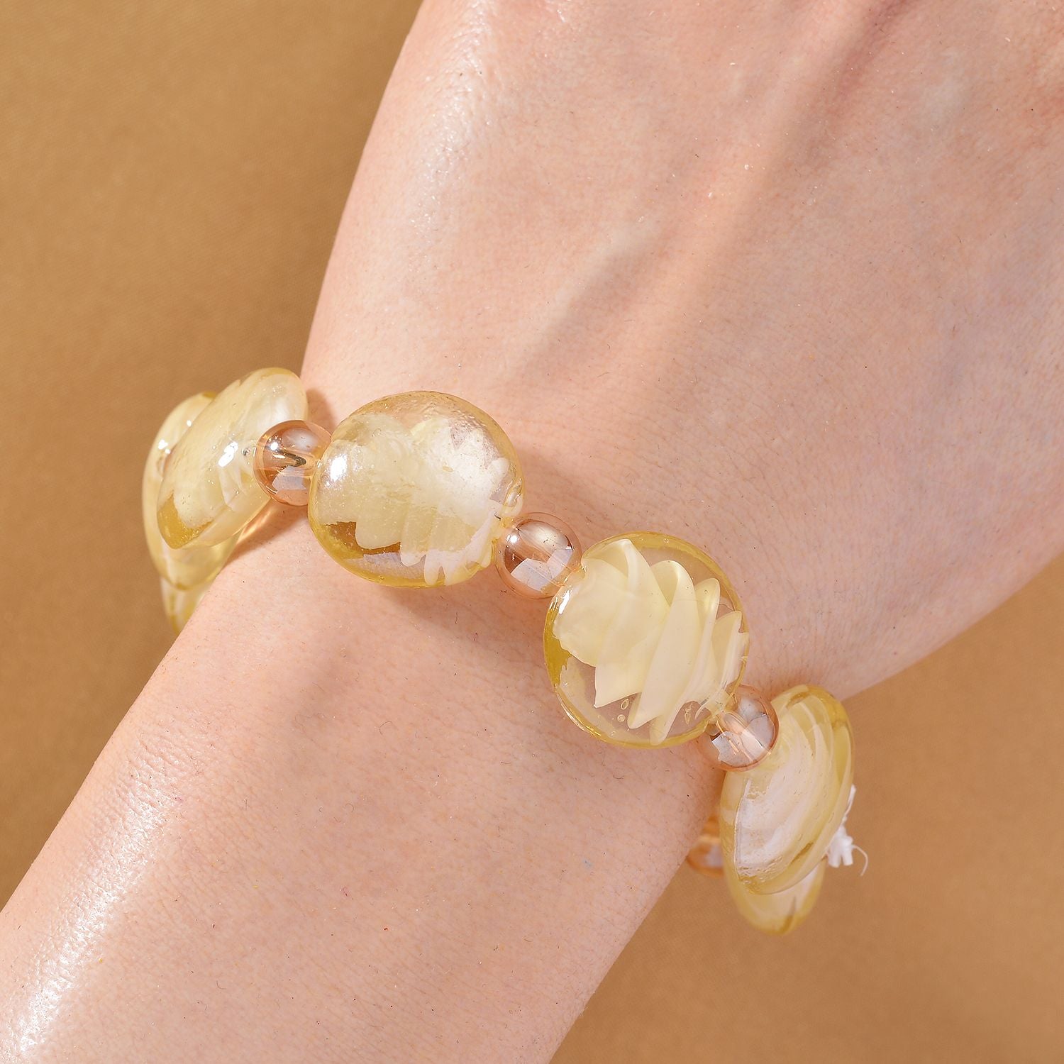 Champagner Glas-Perlen 53,25cm Halskette und flexibles Armband im Murano-Stil