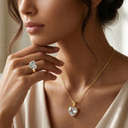 AA Prasiolith Ring und Anhänger 71cm Kette