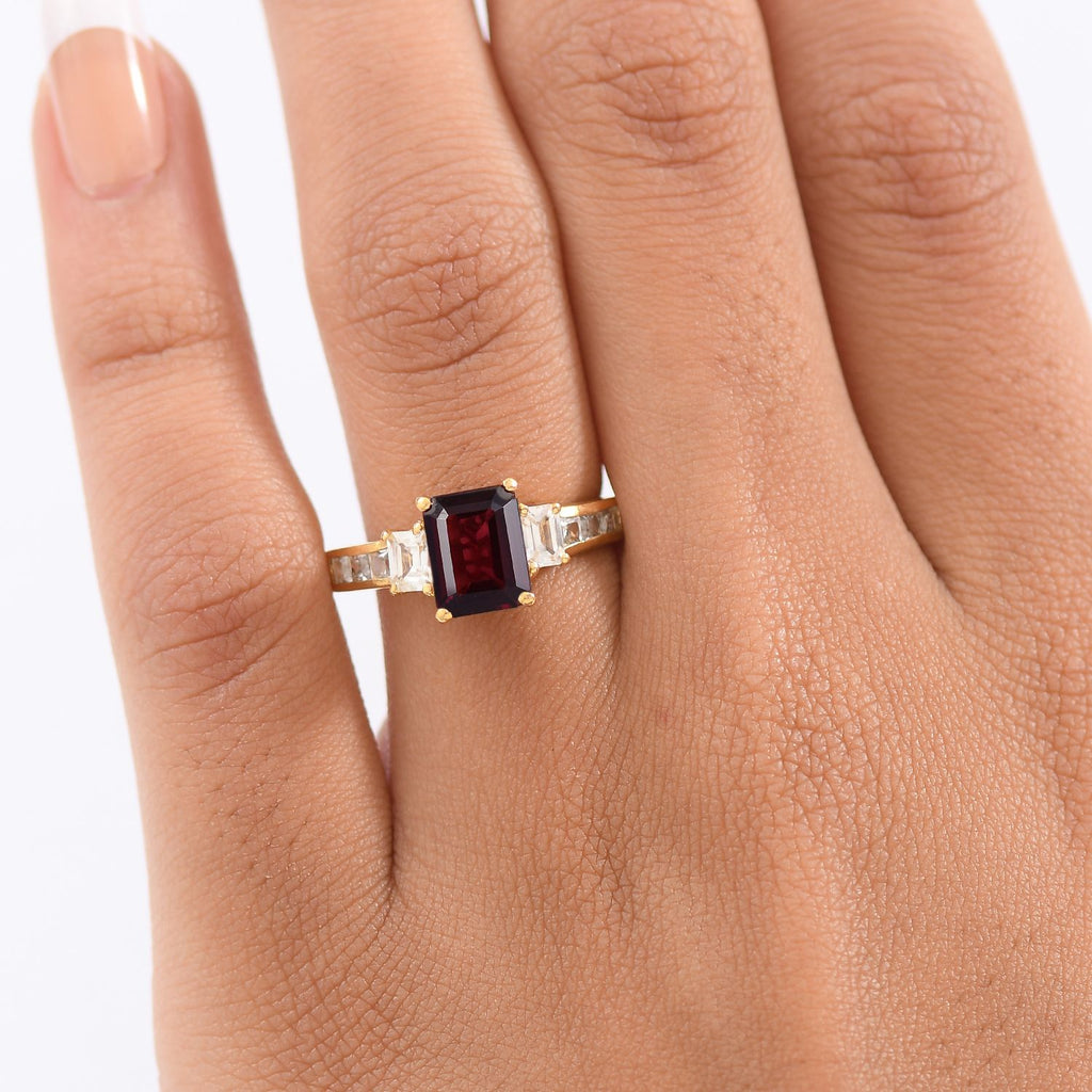 D'Joy Rhodolith Granat und Zirkon Ring und Anhänger mit 50cm Kette