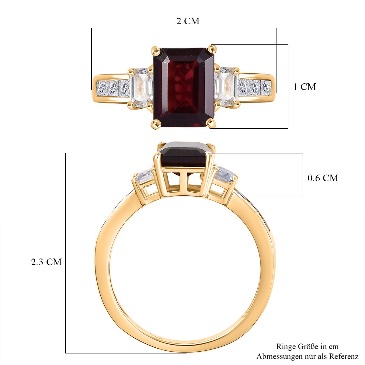 D'Joy Rhodolith Granat und Zirkon Ring und Anhänger mit 50cm Kette