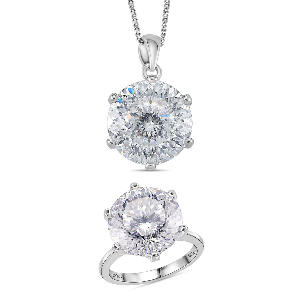 D'Joy Moissanit Ring und Anhänger mit 45cm Kette