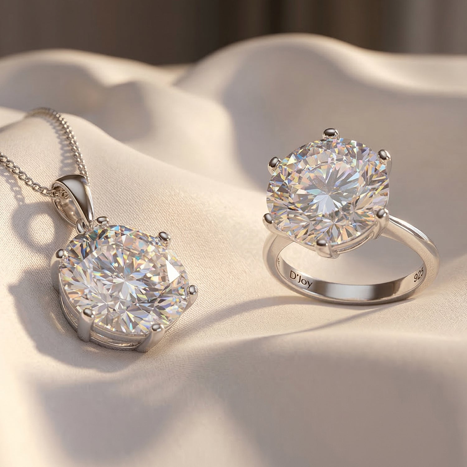 D'Joy Moissanit Ring und Anhänger mit 45cm Kette