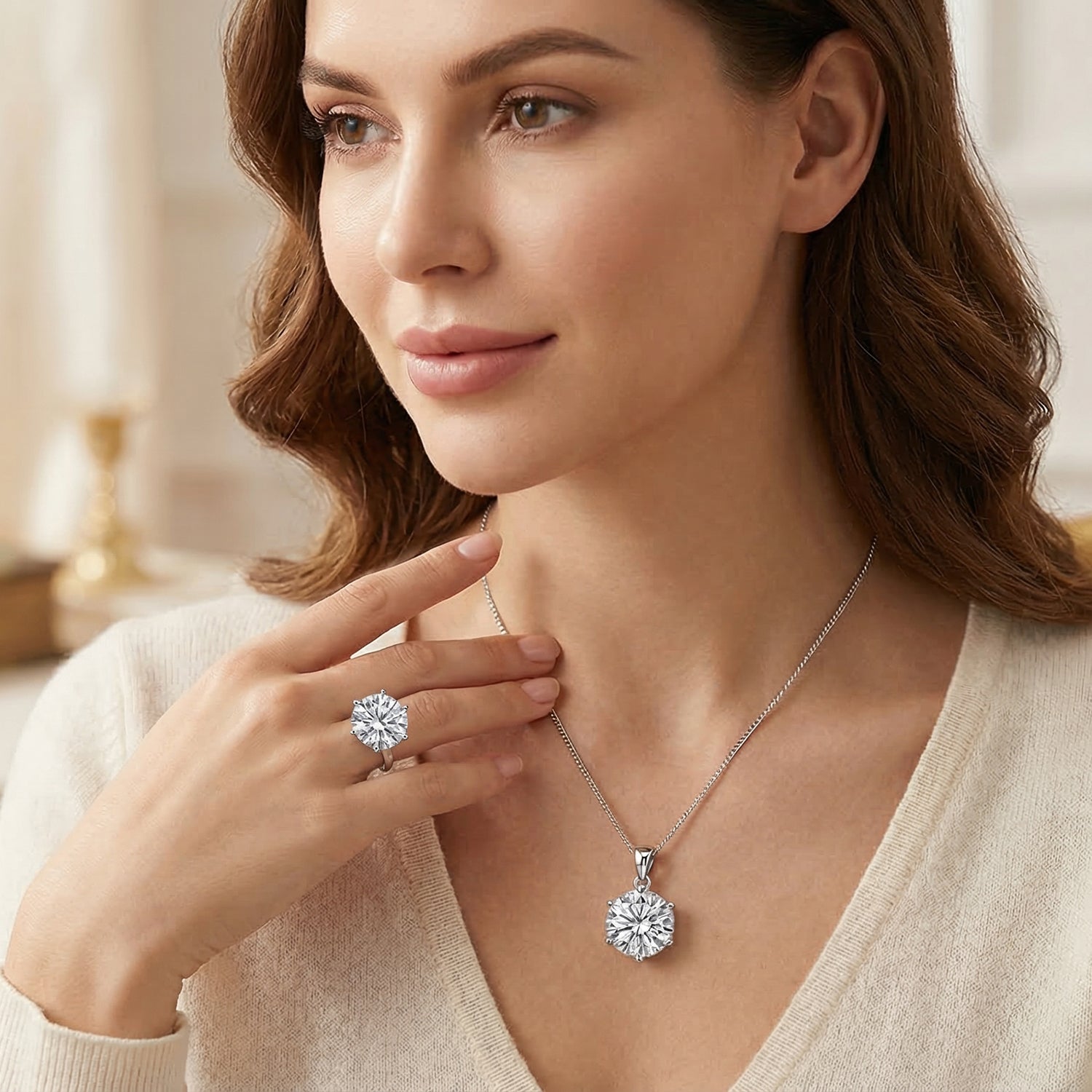 D'Joy Moissanit Ring und Anhänger mit 45cm Kette