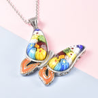 Murano Stil Schmetterlings-Glas-Anhänger mit Kette, Edelstahl ca. 5,00 ct
