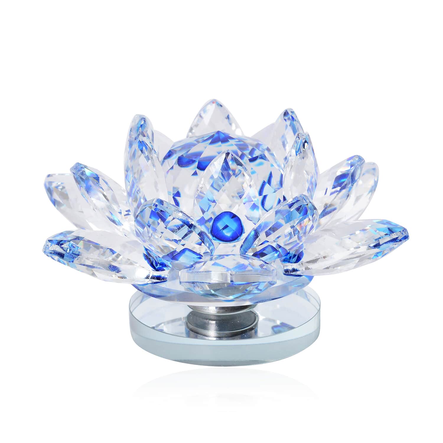 Blaue Kristall-Lotusblume mit drehbarem Sockel und Geschenkbox, blau