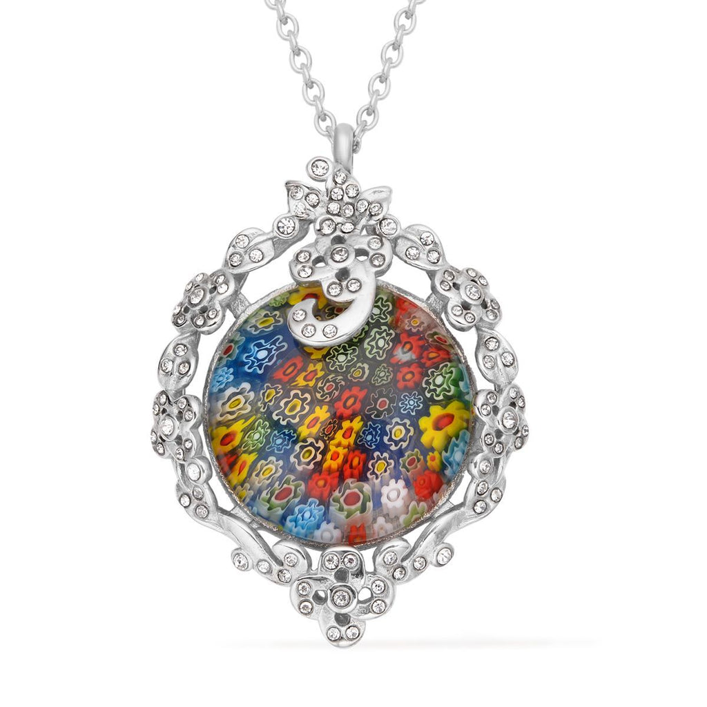 Murano Glas, Weißer Kristall Halskette ca. 60 cm Edelstahl