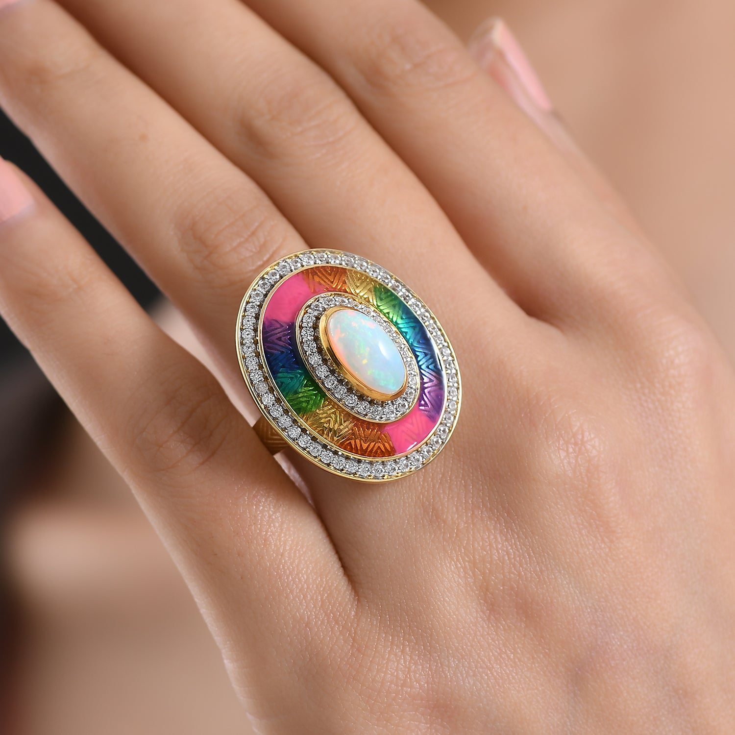 D'Joy AA natürlicher, äthiopischer Welo Opal und Zirkon Ring und Anhänger mit 50cm Kette