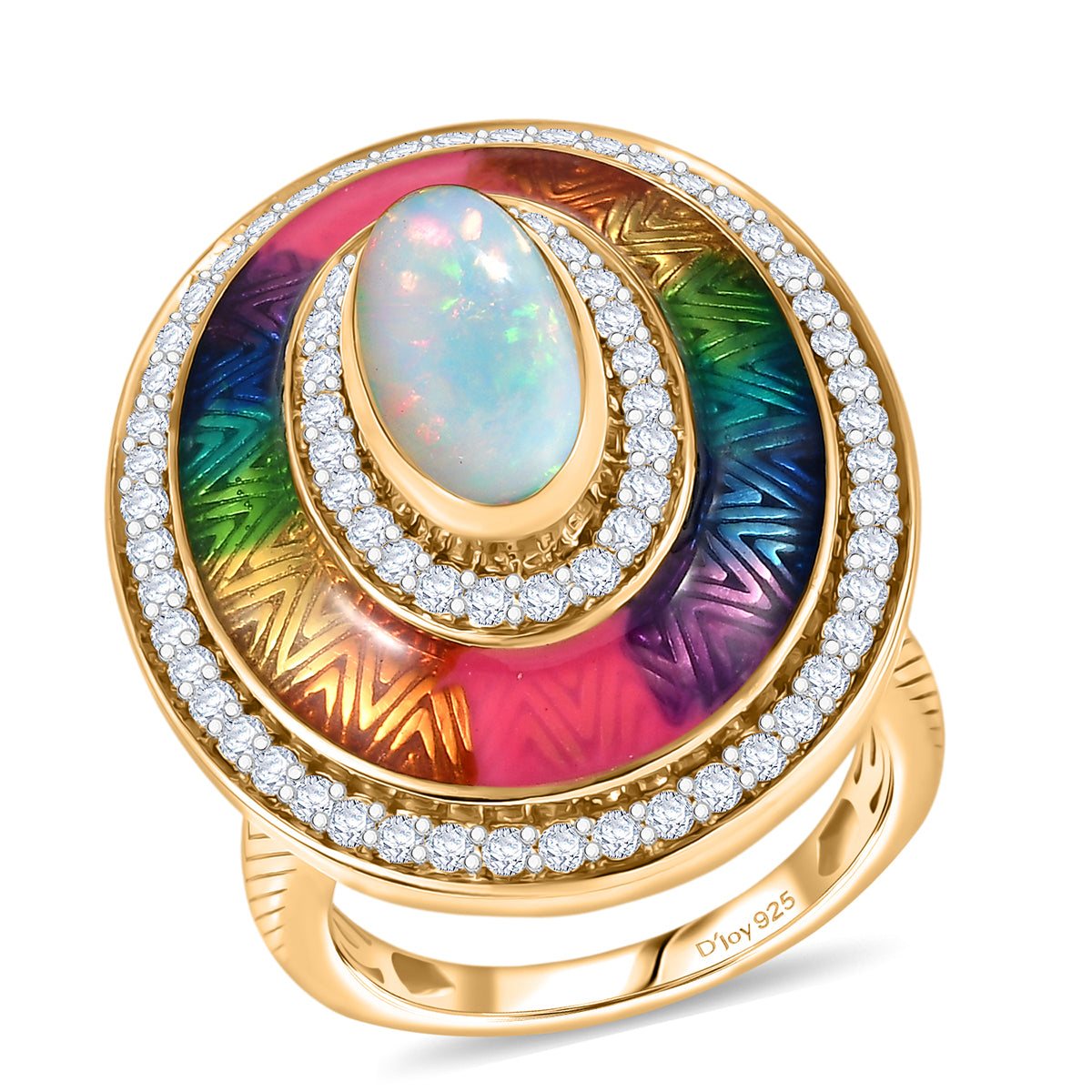 D'Joy AA natürlicher, äthiopischer Welo Opal und Zirkon Ring und Anhänger mit 50cm Kette