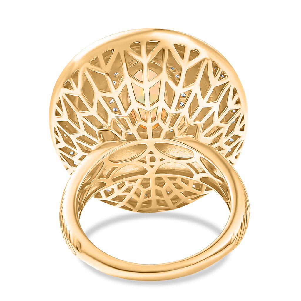 D'Joy AA natürlicher, äthiopischer Welo Opal und Zirkon Ring und Anhänger mit 50cm Kette