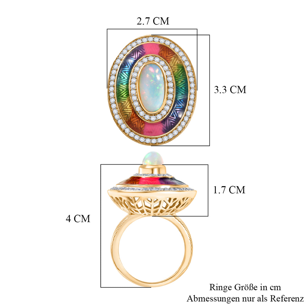 D'Joy AA natürlicher, äthiopischer Welo Opal und Zirkon Ring und Anhänger mit 50cm Kette