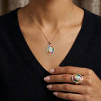D'Joy AA natürlicher, äthiopischer Welo Opal und Zirkon Ring und Anhänger mit 50cm Kette