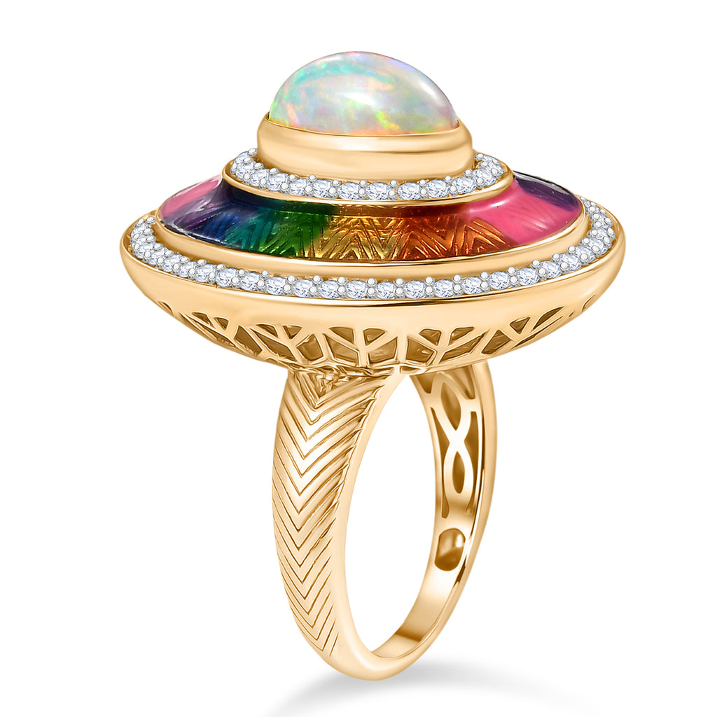 D'Joy AA natürlicher, äthiopischer Welo Opal und Zirkon Ring und Anhänger mit 50cm Kette