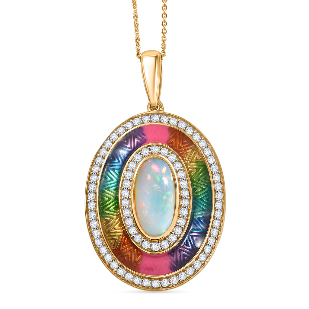 D'Joy AA natürlicher, äthiopischer Welo Opal und Zirkon Ring und Anhänger mit 50cm Kette