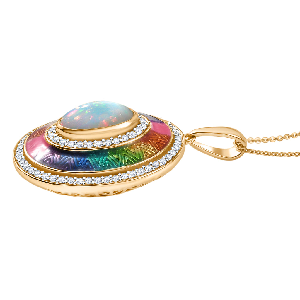 D'Joy AA natürlicher, äthiopischer Welo Opal und Zirkon Ring und Anhänger mit 50cm Kette
