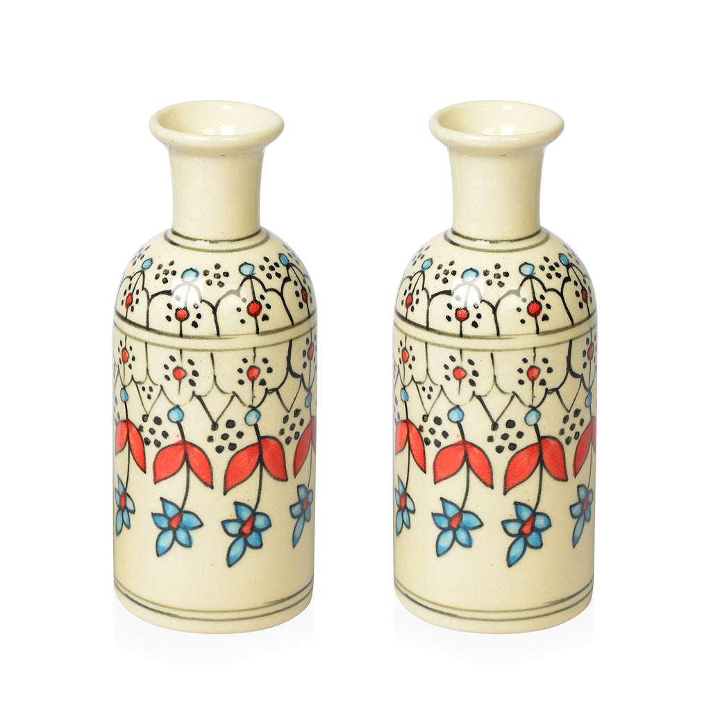 2er Set handbemalte Keramikvasen, 7,5x19 cm, Blumen