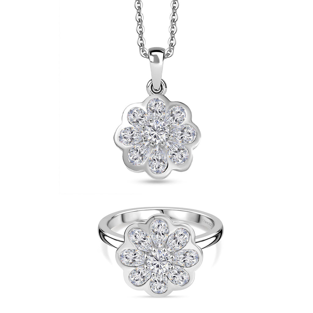 D’Joy Moissanit Ring und Anhänger mit 50cm Kette