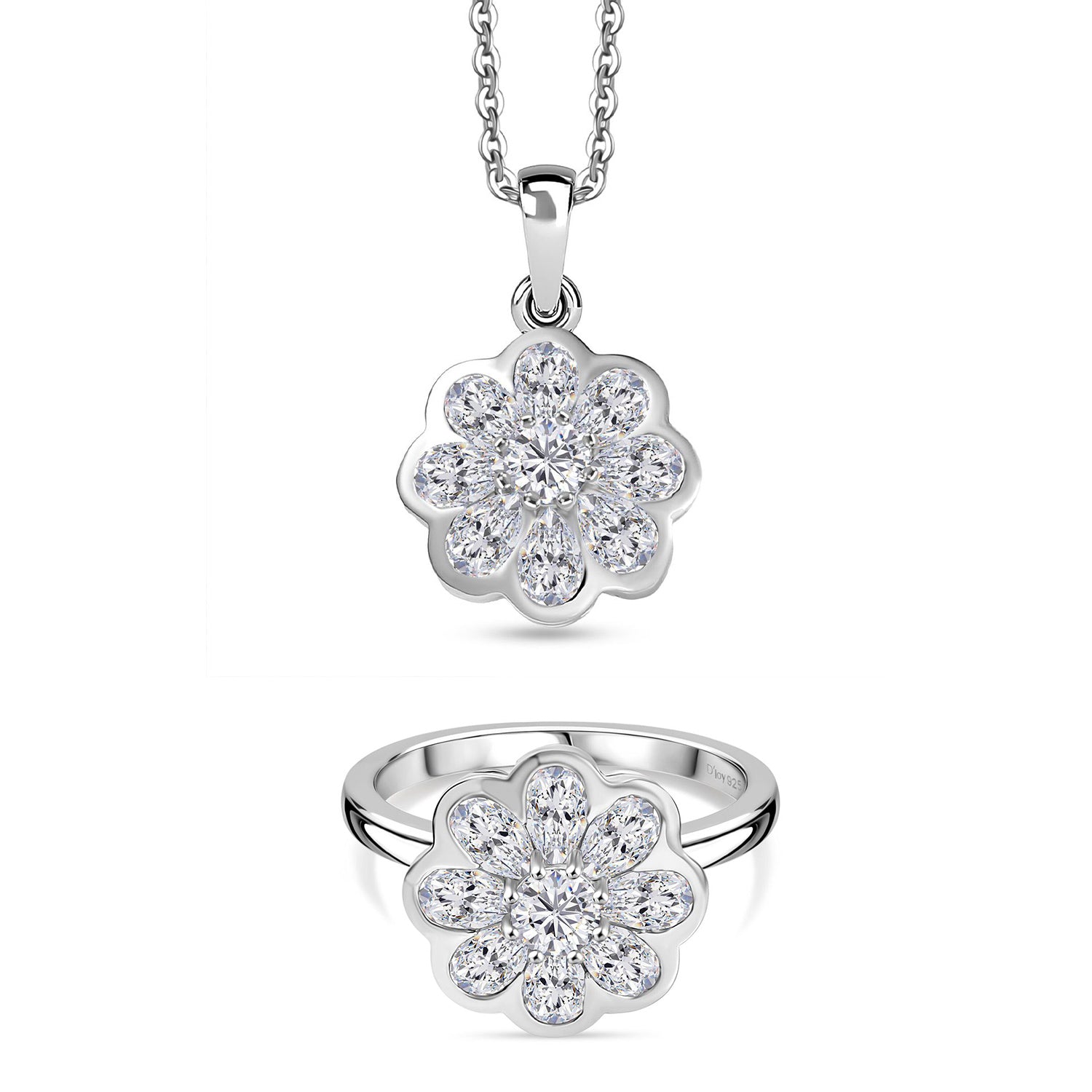 D’Joy Moissanit Ring und Anhänger mit 50cm Kette