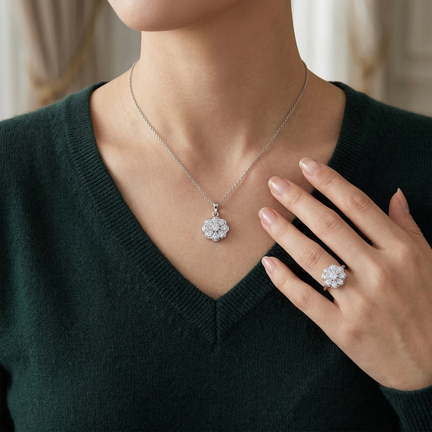D’Joy Moissanit Ring und Anhänger mit 50cm Kette