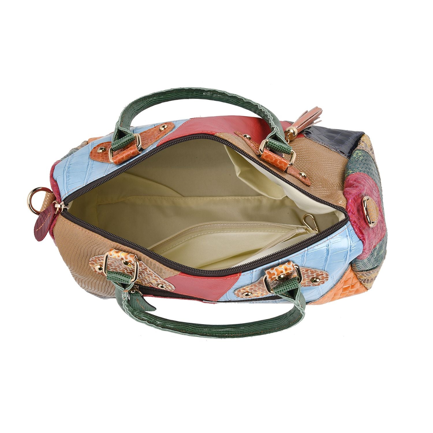 Chaos By Elsie - Krokodil-Muster Echtleder Crossbody Tasche und LA MAREY Schal aus 100 % Maulbeerseide
