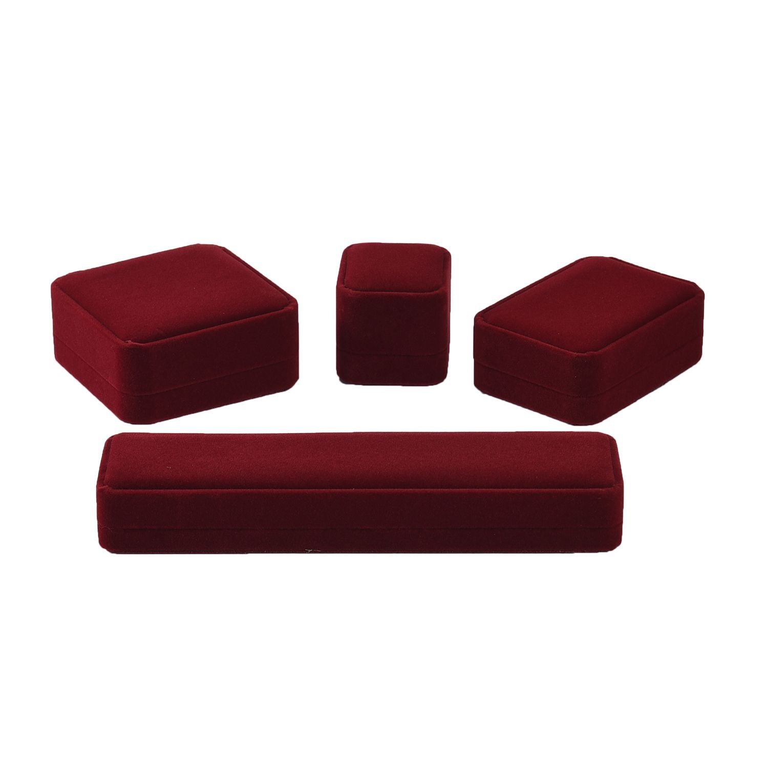4er Set - Samtene Schmuckschatullen, Ringschachtel, Anhängerschachtel, Armbandschachtel und Kettenschachtel, Rot