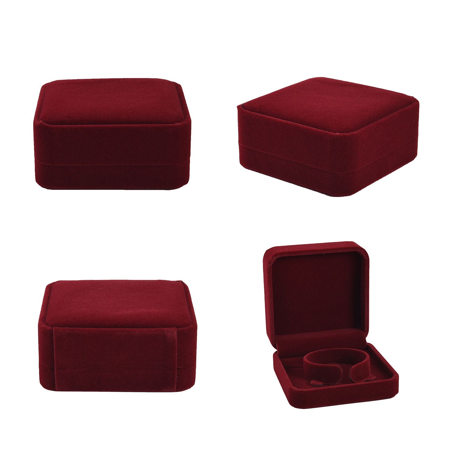 4er Set - Samtene Schmuckschatullen, Ringschachtel, Anhängerschachtel, Armbandschachtel und Kettenschachtel, Rot