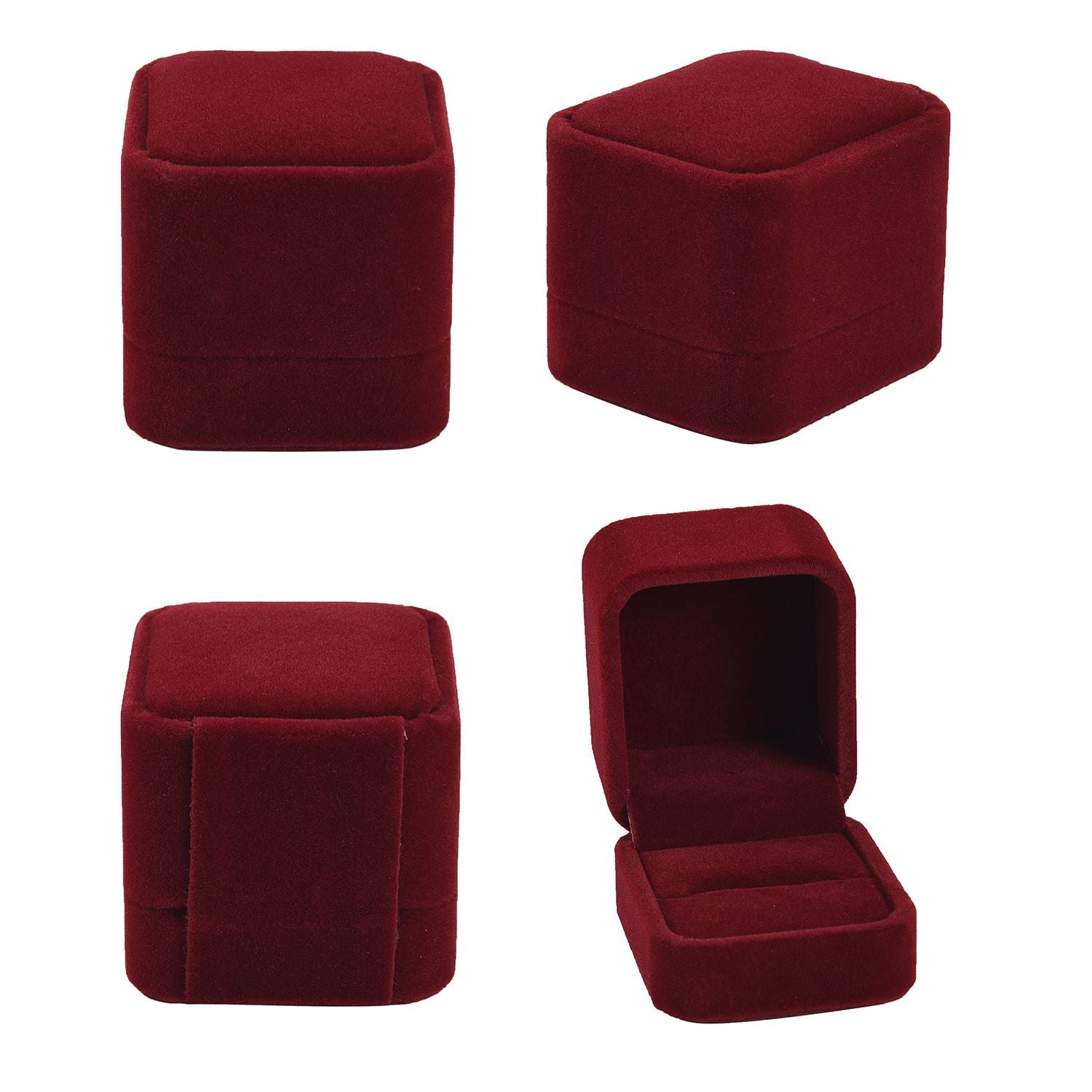 4er Set - Samtene Schmuckschatullen, Ringschachtel, Anhängerschachtel, Armbandschachtel und Kettenschachtel, Rot