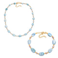 AA Larimar und Süßwasser Perle 45cm Halskette und 19cm Armband