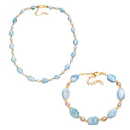 AA Larimar und Süßwasser Perle 45cm Halskette und 19cm Armband