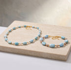 AA Larimar und Süßwasser Perle 45cm Halskette und 19cm Armband