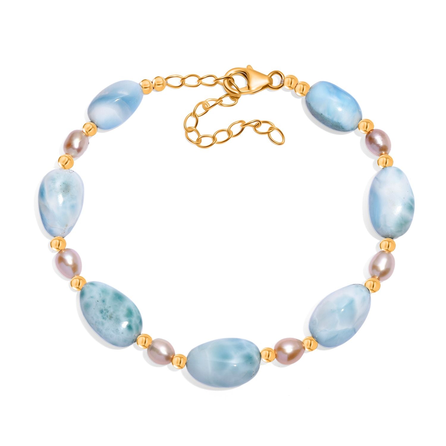 AA Larimar und Süßwasser Perle 45cm Halskette und 19cm Armband