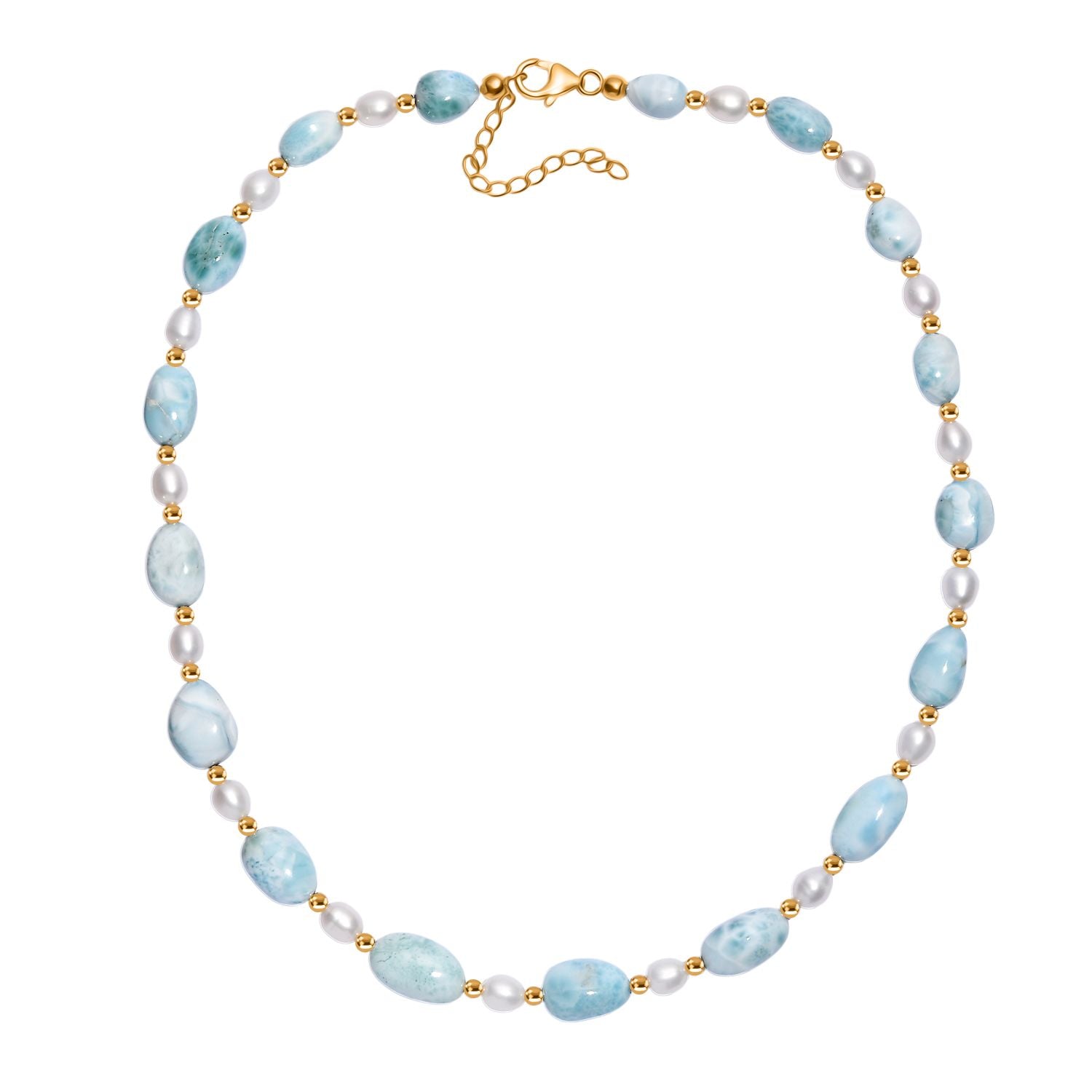 AA Larimar und Süßwasser Perle 45cm Halskette und 19cm Armband