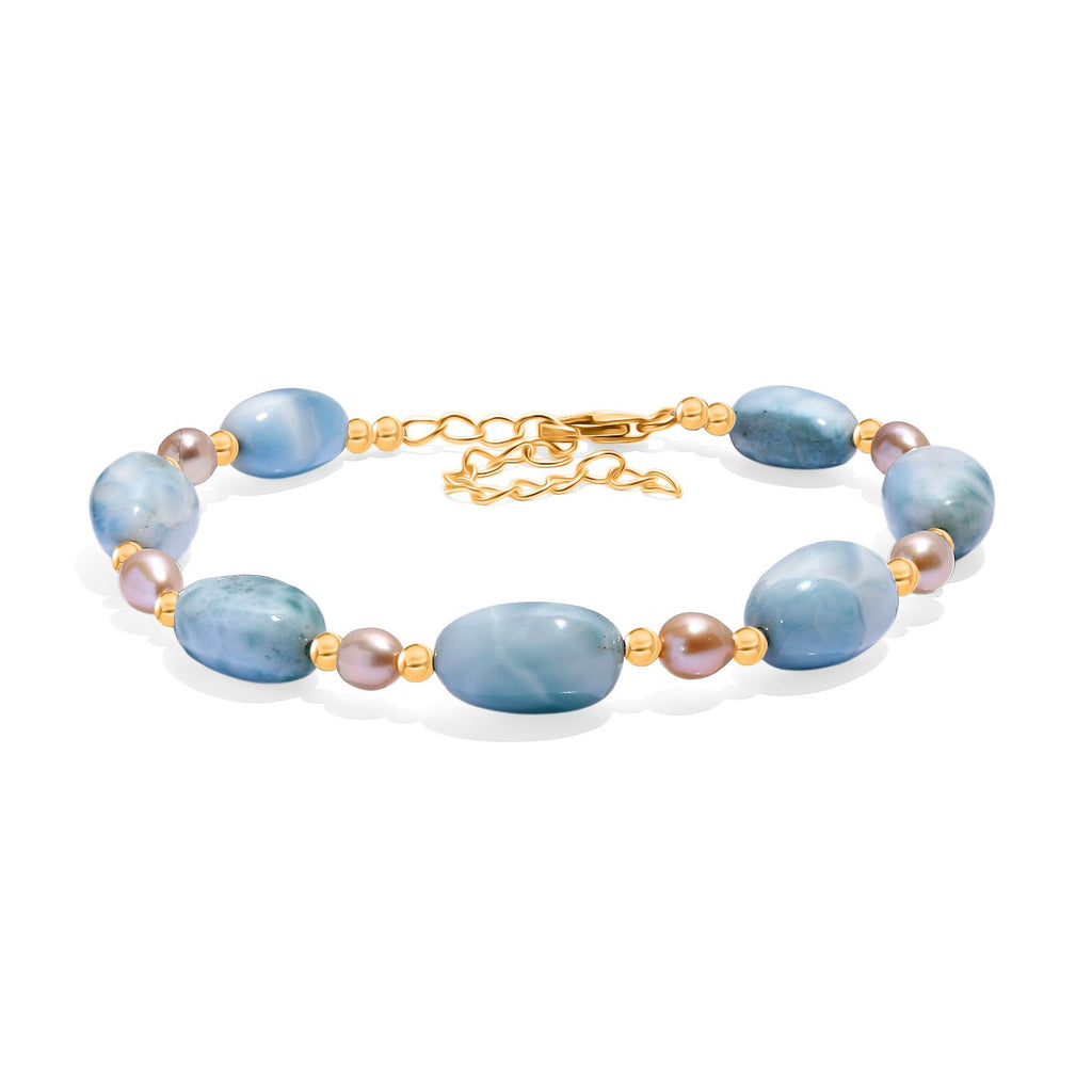 AA Larimar und Süßwasser Perle 45cm Halskette und 19cm Armband