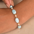 AA Larimar und Süßwasser Perle 45cm Halskette und 19cm Armband