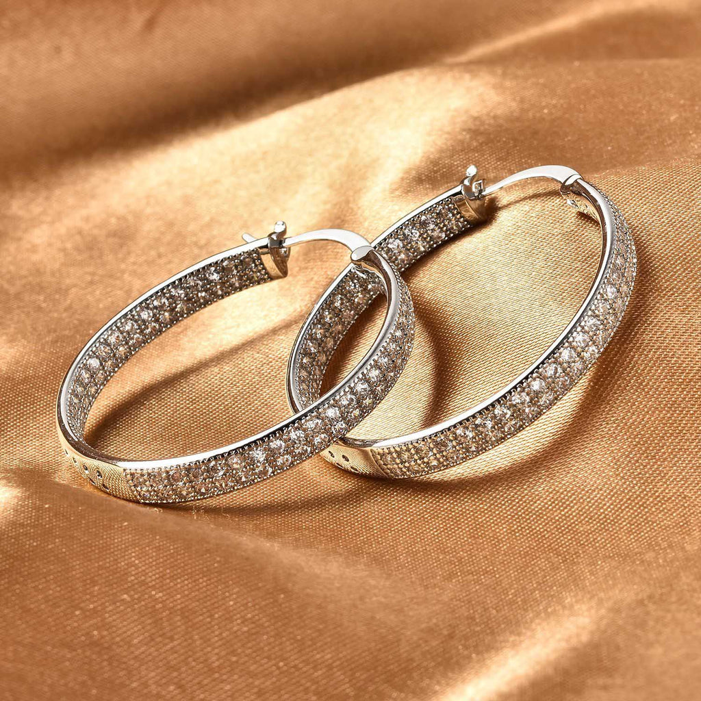 Weiße Zirkonia-Creolen, reines Messing silberfarben ca. 2,10 ct