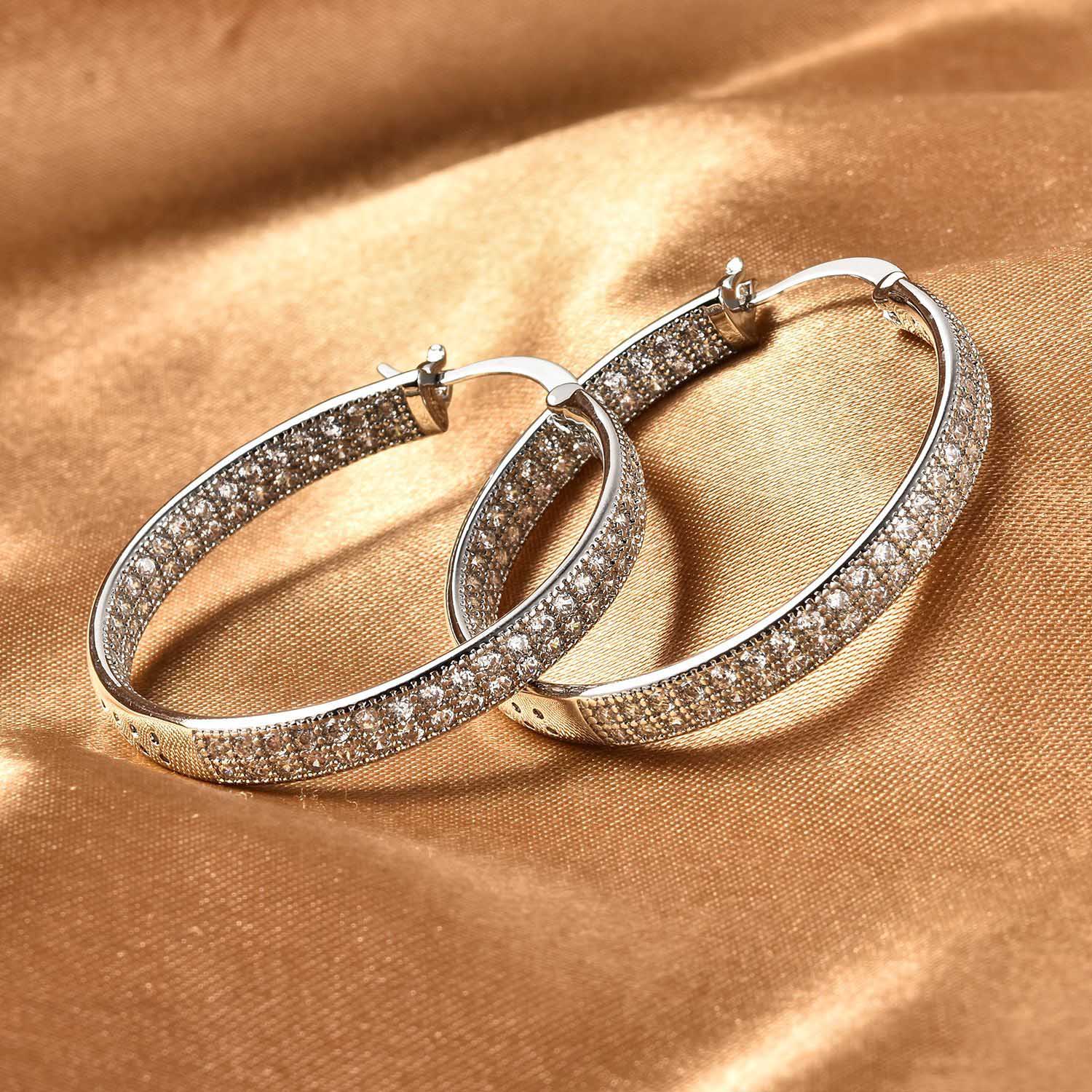 Weiße Zirkonia-Creolen, reines Messing silberfarben ca. 2,10 ct