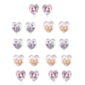 9 Paar Ohrstopper Set Herz, 925 Silber Kern mit Silikon, Mix rhodiniert vergoldet rosévergoldet,