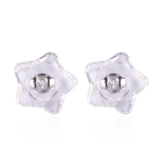 9 Paar Ohrstopper Set Stern, 925 Silber Kern mit Silikon, Mix rhodiniert vergoldet rosévergoldet