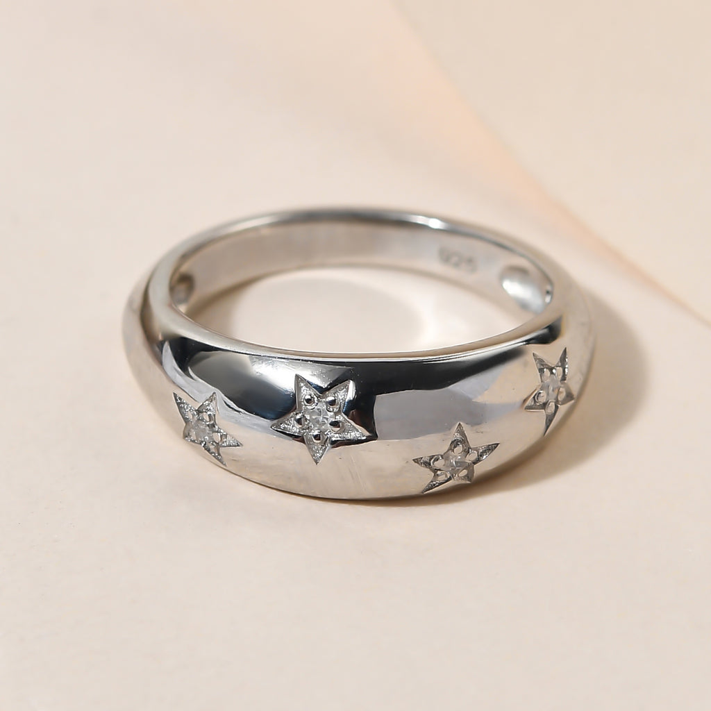 Weißer Diamant Ring 925 Silber Platiniert (Größe 17.75) ca. 0,05 ct