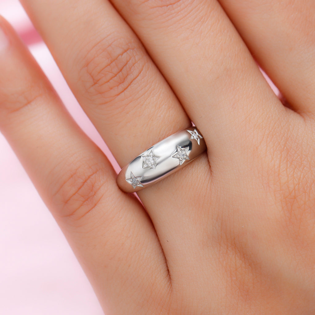 Weißer Diamant Ring 925 Silber Platiniert (Größe 17.75) ca. 0,05 ct