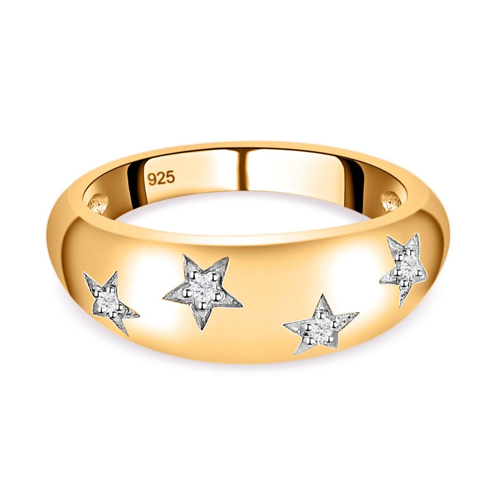Weißer Diamant Ring 925 Silber 585 Vergoldet (Größe 19.00) ca. 0,05 ct