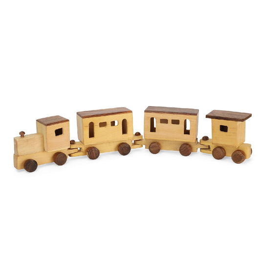 Haldu & Sheesham Holz, handgefertigter Holzspielzeug-Zug mit Fächern, Größe 45,5x4,25x8,25 cm, Braun