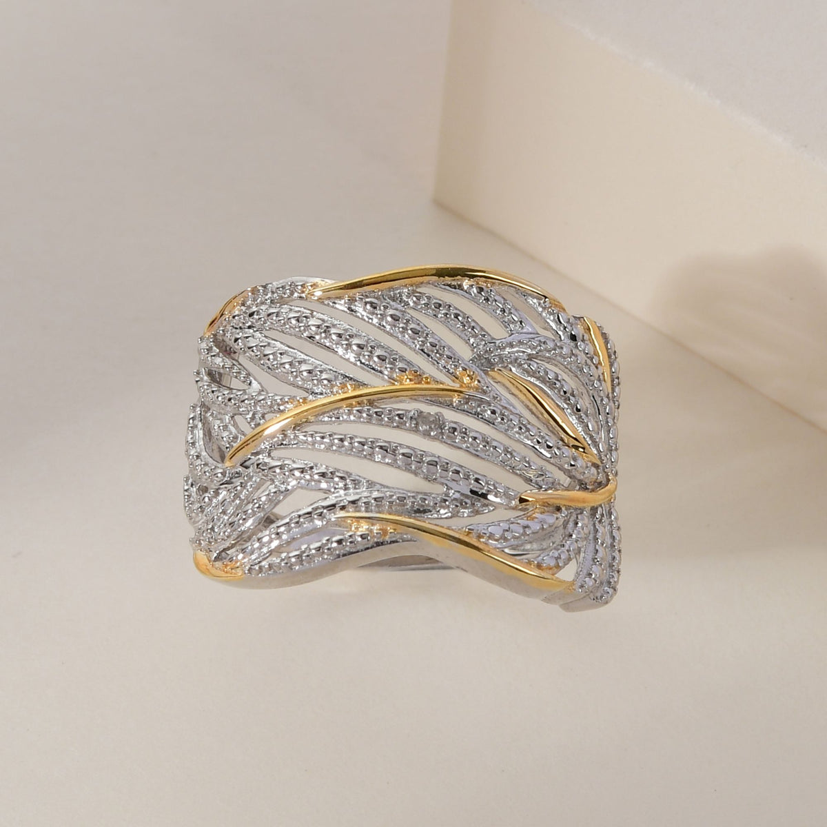 Weißer Diamant Ring 925 Silber Platiniert und vergoldet (Größe 17.75) ca. 0,01 ct