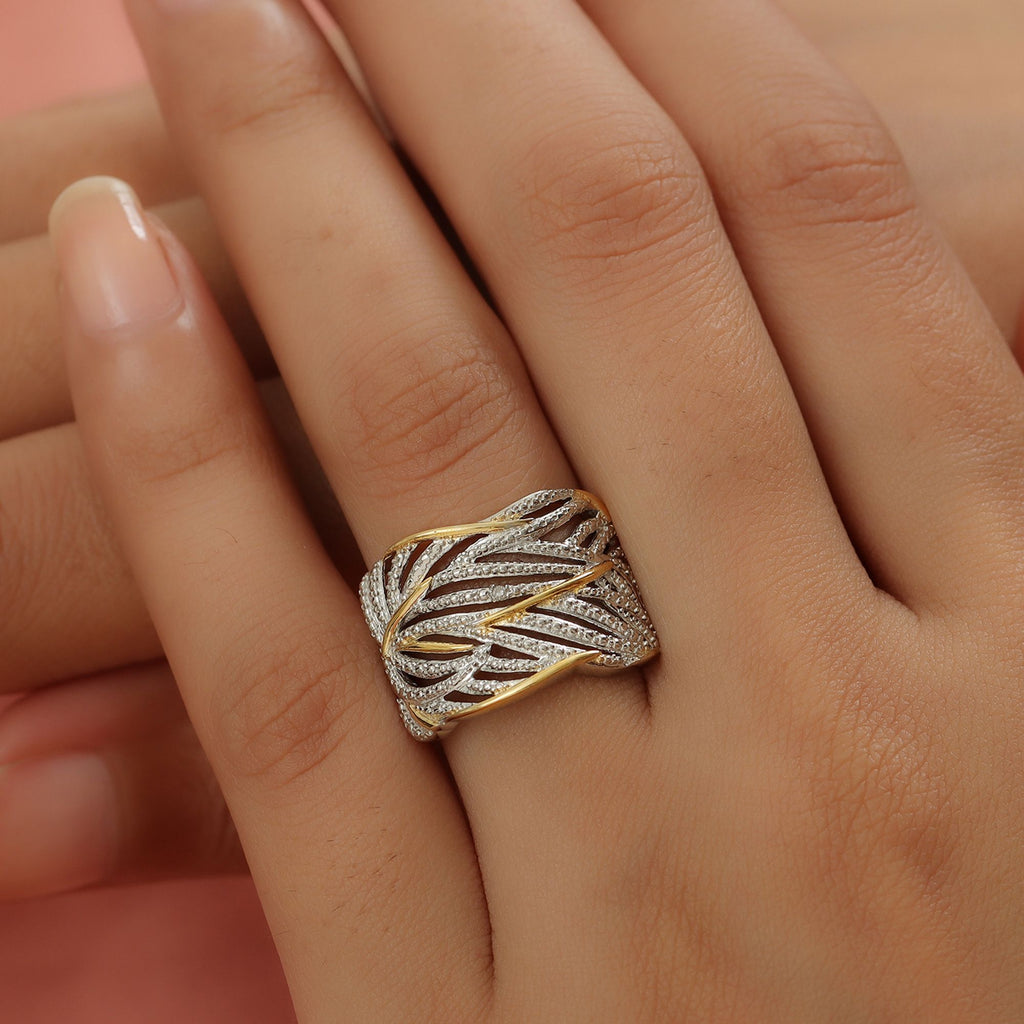 Weißer Diamant Ring 925 Silber Platiniert und vergoldet (Größe 17.75) ca. 0,01 ct